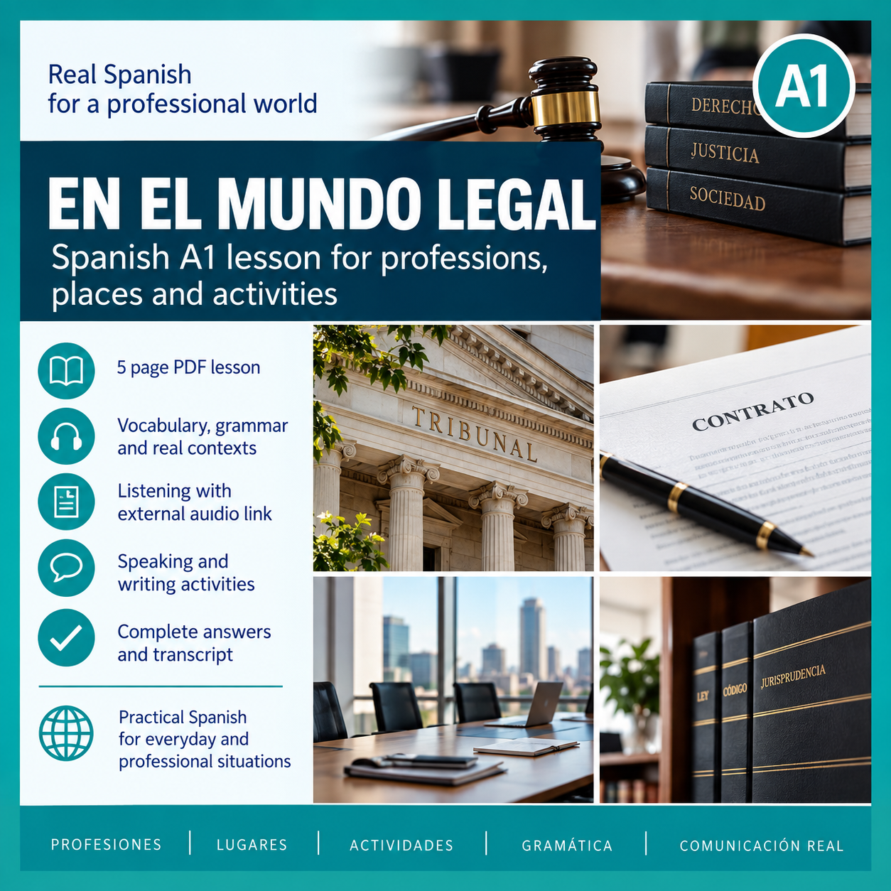 En el mundo legal | Spanish A1 lesson | Professions, places and activities 2 En el mundo legal | Spanish A1 lesson | Professions, places and activities