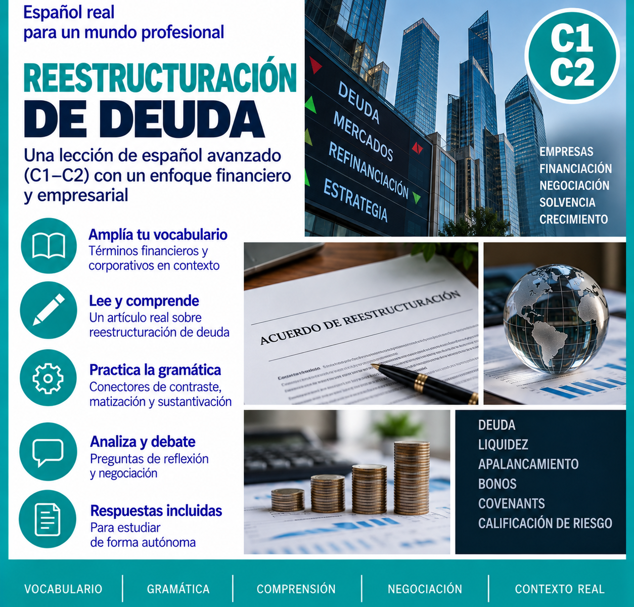 Reestructuración de deuda | Spanish C1 C2 Lesson on Corporate Finance and Negotiation 1 ChatGPT Image Sep 16 2026 07 59 59 PM