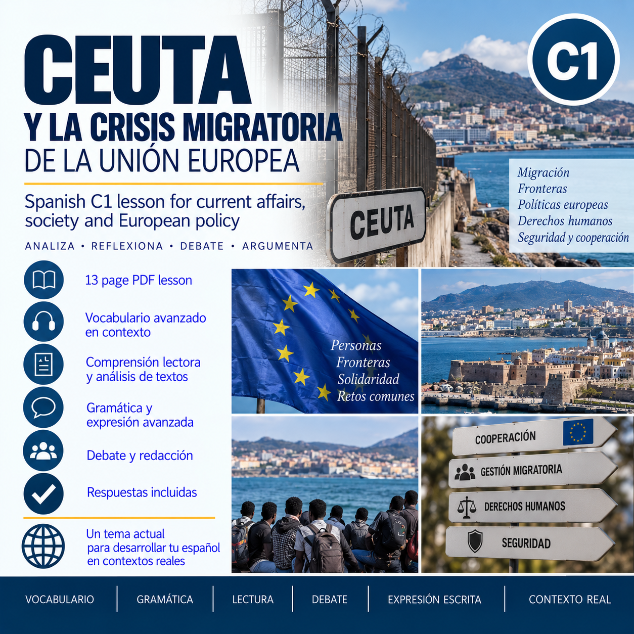 Ceuta y la crisis migratoria de la Unión Europea: lección de español C1 + respuestas (PDF) 2 Ceuta y la crisis migratoria de la Unión Europea: lección de español C1 + respuestas (PDF)