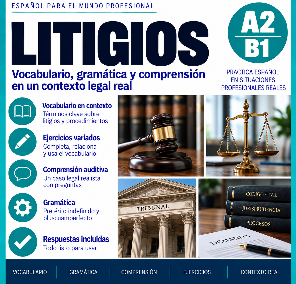 Litigios | Spanish A2 B1 Lesson with Listening, Vocabulary and Past Tenses 1 ChatGPT Image Sep 18 2026 07 32 46 PM