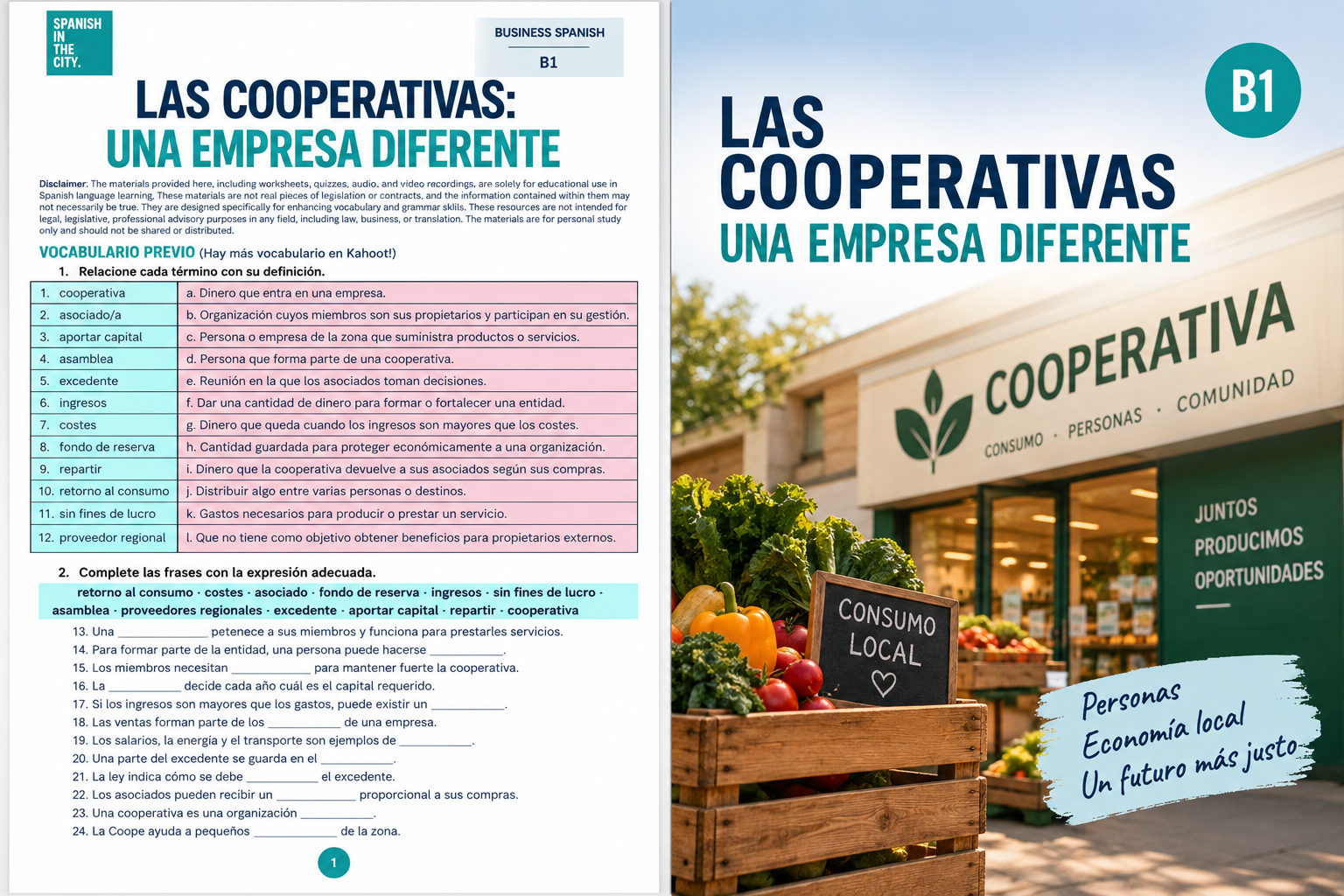 Cooperativas: Una empresa diferente. Spanish B1 Lesson + Answers (PDF) 1 ChatGPT Image Sep 9 2026 10 30 14 AM