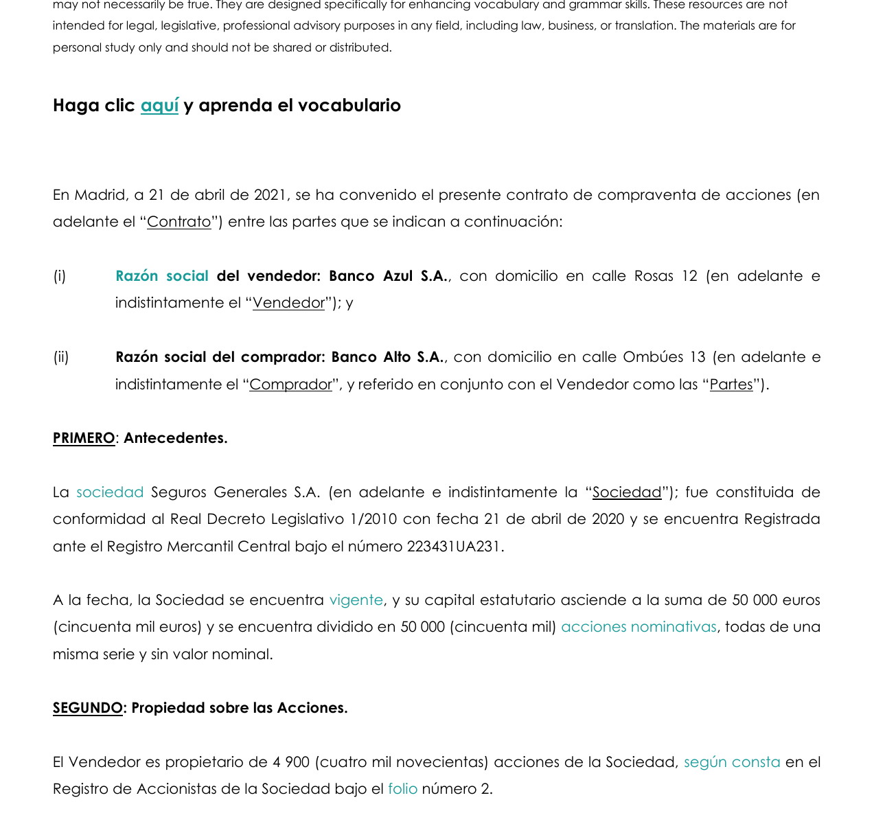 Contrato de compraventa de acciones. Legal Spanish B2–C1 (PDF) 1 Compraventa acciones preview