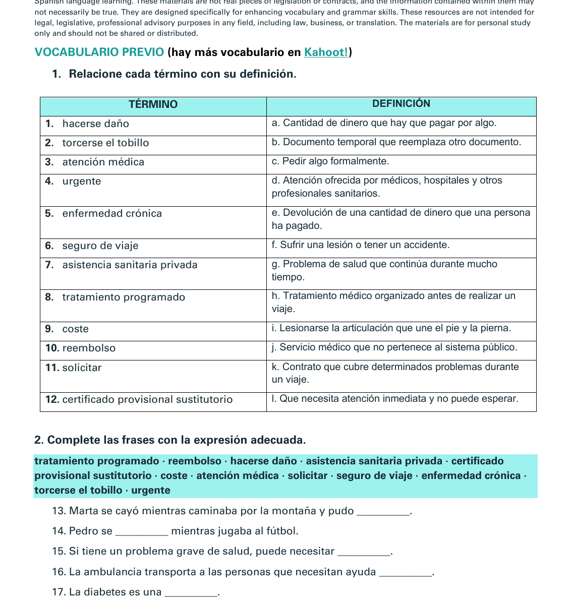 Tarjeta Sanitaria Europea. Spanish A2 Lesson with Answers (PDF) 1 Tarjeta Sanitaria Europea A2 preview 1