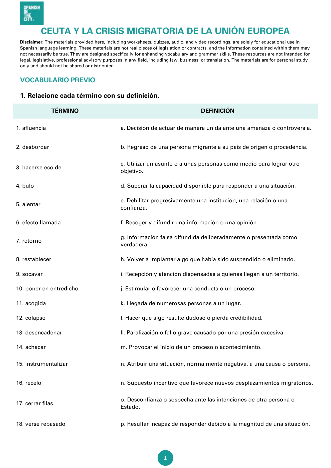Ceuta y la crisis migratoria de la Unión Europea: lección de español C1 + respuestas (PDF) 2 Ceuta y la crisis migratoria de la Unión Europea: lección de español C1 + respuestas (PDF)