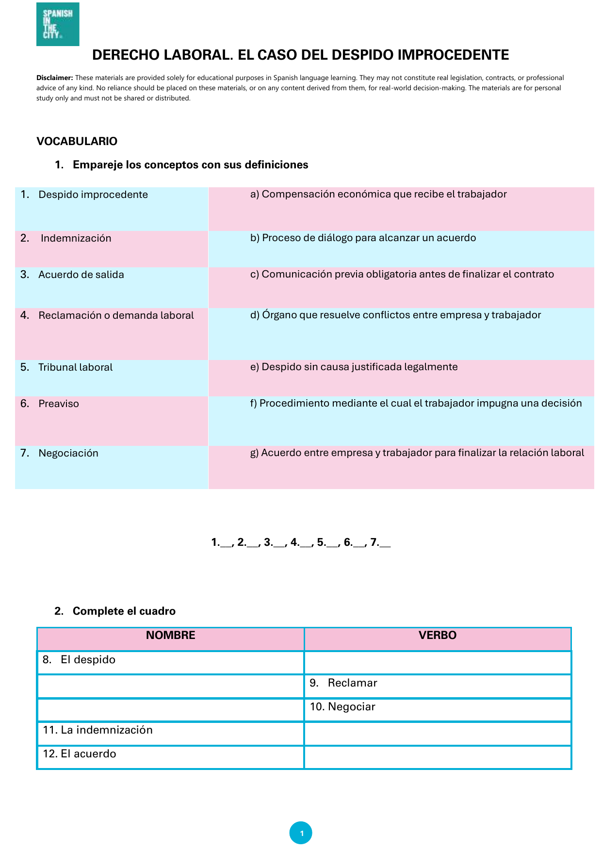 Derecho laboral: el caso del despido improcedente. Español jurídico C1 + respuestas (PDF) 2 Derecho laboral: el caso del despido improcedente. Español jurídico C1 + respuestas (PDF)
