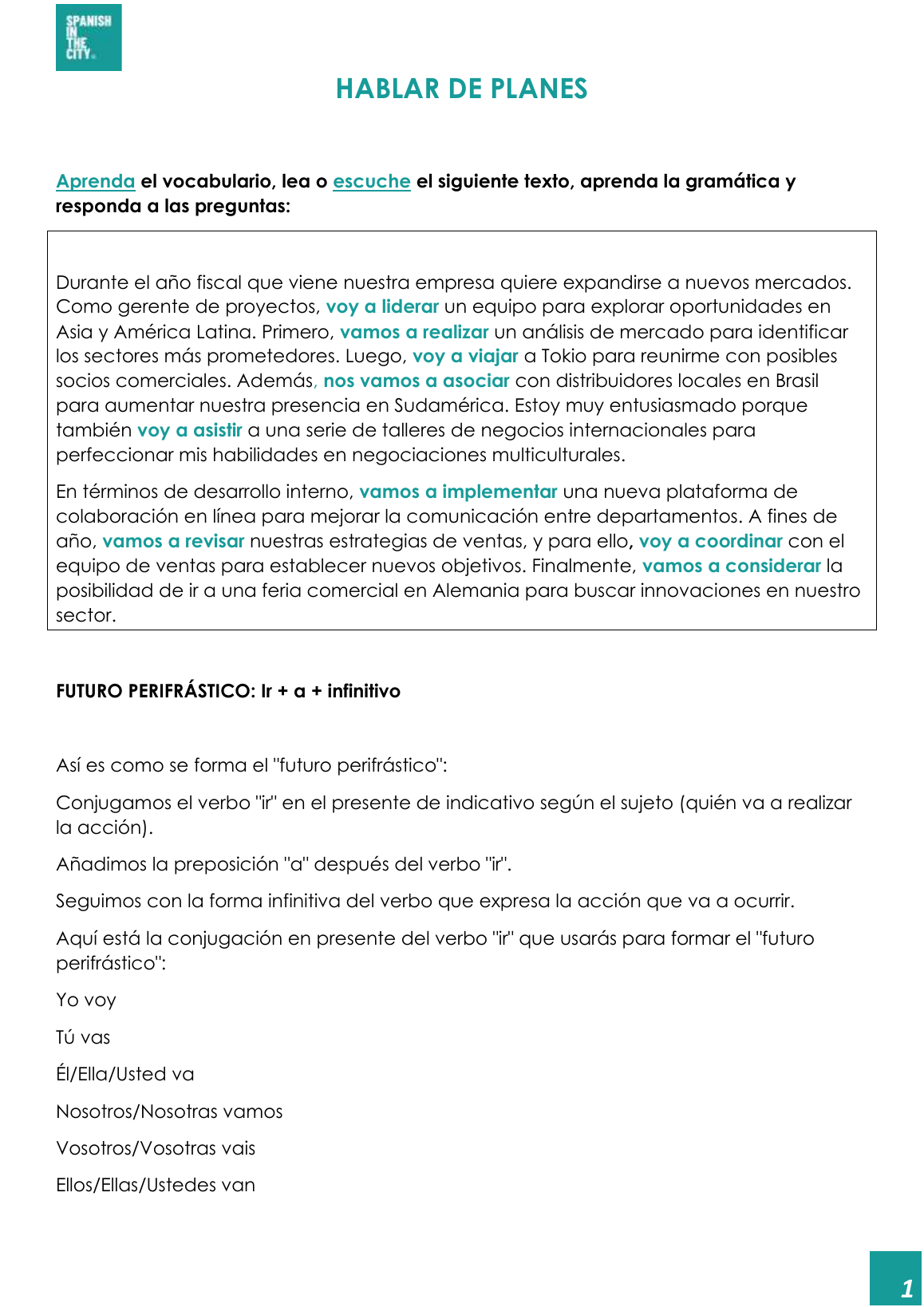 Hablar de planes | Spanish A1 Business Lesson with Future Plans and Speaking Practice 3 Hablar de planes | Spanish A1 Business Lesson with Future Plans and Speaking Practice - Image 2