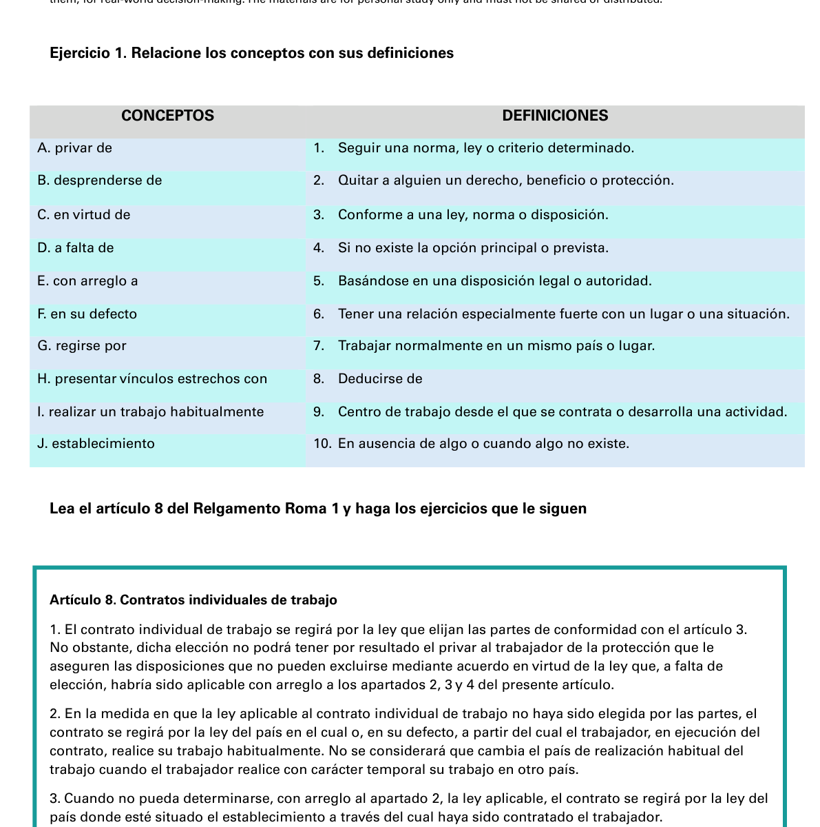 Ley aplicable al contrato de trabajo: Reglamento Roma I, español jurídico C1 + respuestas (PDF) 1 roma i c1 product preview