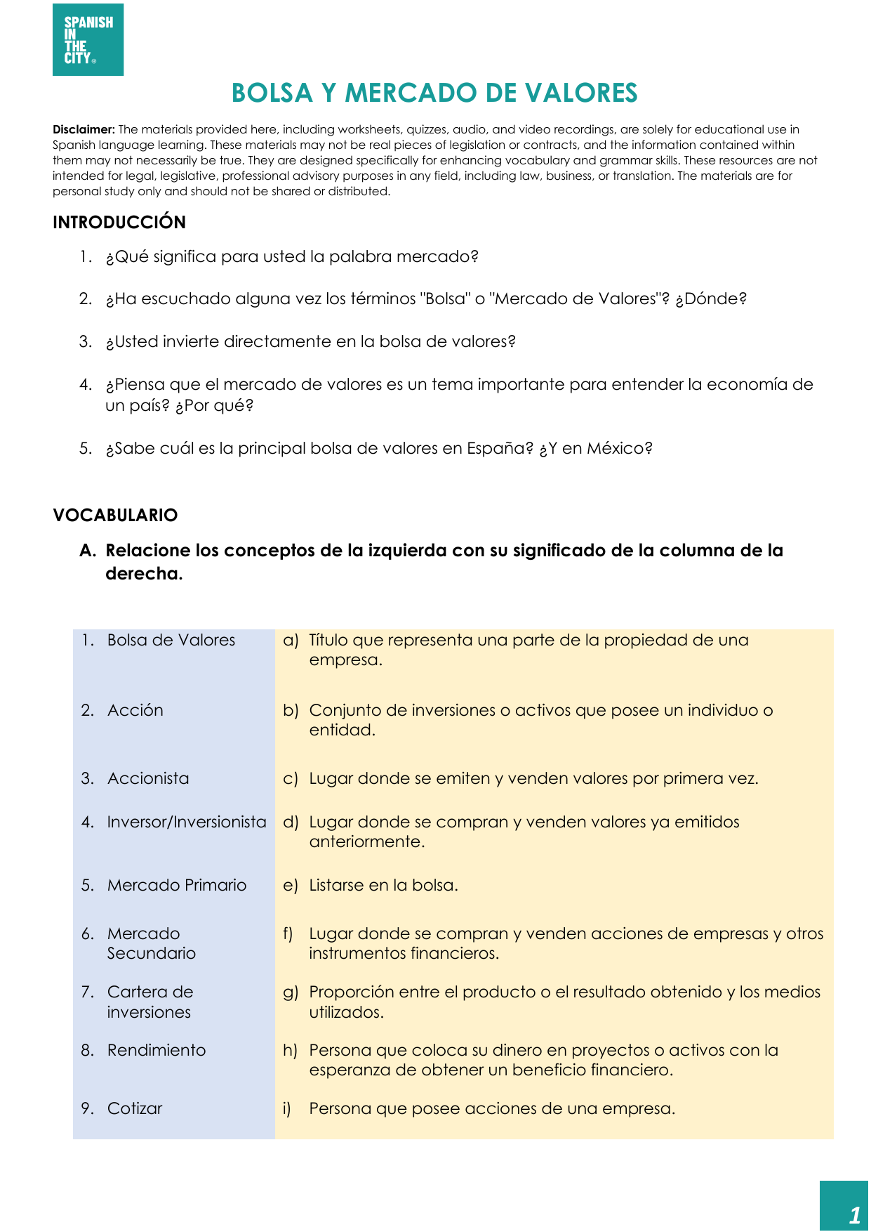 Bolsa y mercado de valores | Spanish B1 Business Lesson with Video and Interactive Links 3 Bolsa y mercado de valores | Spanish B1 Business Lesson with Video and Interactive Links - Image 2