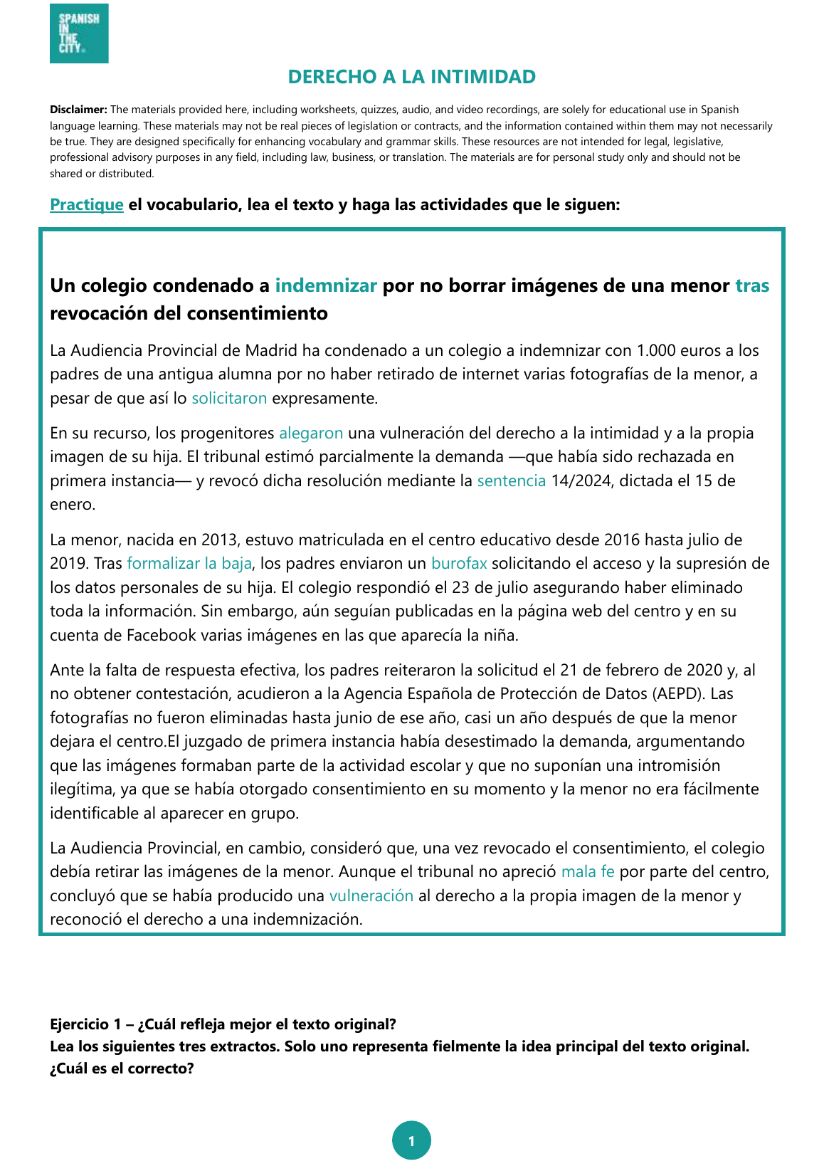 Derecho a la intimidad | Spanish B1 Lesson with Listening and Interactive Activities 3 Derecho a la intimidad | Spanish B1 Lesson with Listening and Interactive Activities - Image 2