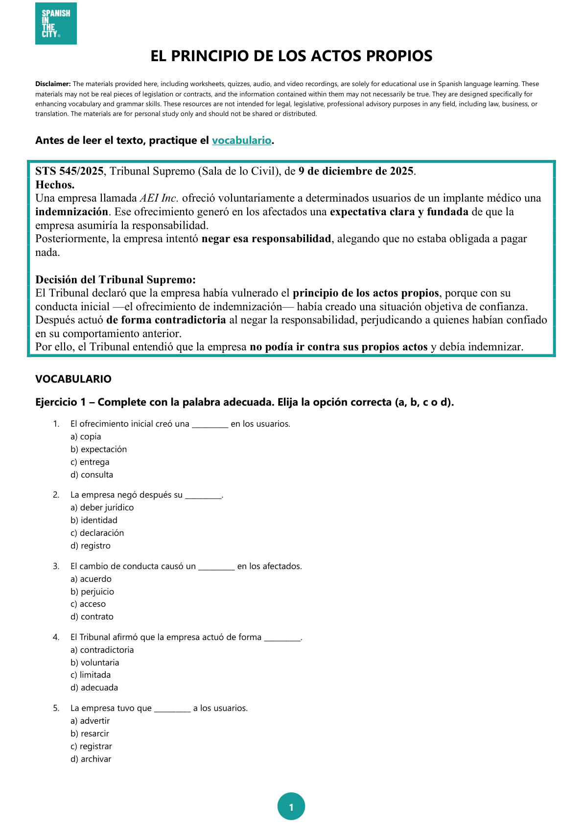 El principio de los actos propios | Legal Spanish B2 Lesson 3 El principio de los actos propios | Legal Spanish B2 Lesson - Image 2