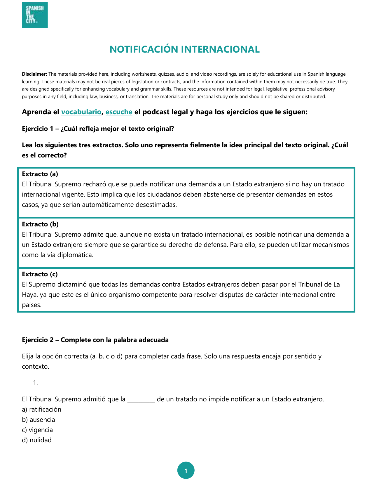 Notificación internacional | Spanish B1 Lesson with Podcast and Interactive Links 3 Notificación internacional | Spanish B1 Lesson with Podcast and Interactive Links - Image 2