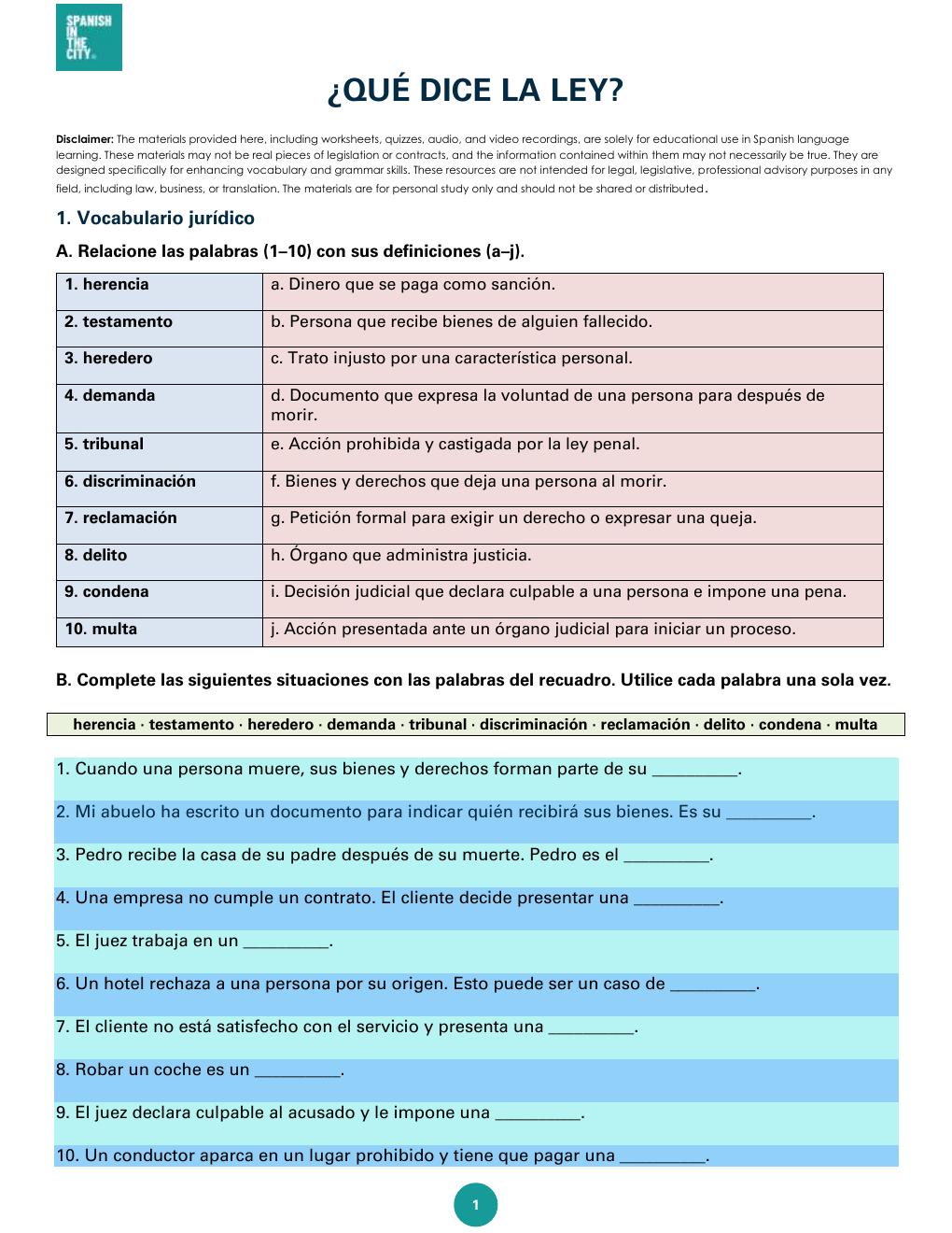 ¿Qué dice la ley? | Spanish A2 Legal Vocabulary and Future Tense Lesson 3 ¿Qué dice la ley? | Spanish A2 Legal Vocabulary and Future Tense Lesson - Image 2